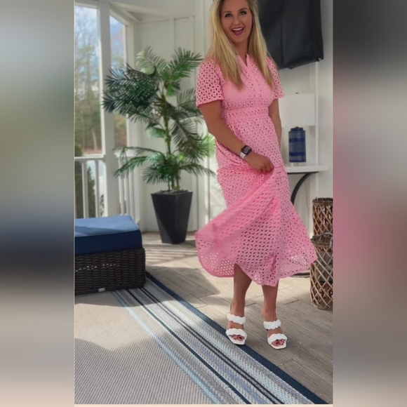 Zesica V-Neck Hollow Out Eyelet Ruffle Swing A-Line Dress Size Large NWT - Picture 4 of 15